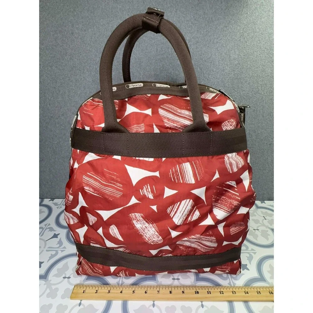 LeSportsac Red Abstract Print Backpack Duffel Bag Travel Weekender Large‎ Zip
